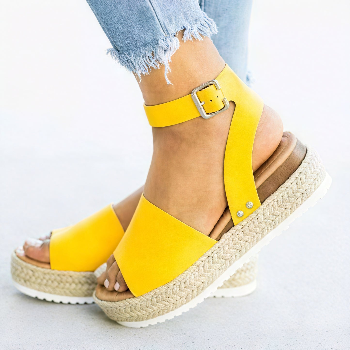 Sandales Plateformes Espadrille Femme avec Bride Cheville et Bout Ouvert pour Confort Estival et Élégance Décontractée-Marais Paris-Jaune-2-Marais Paris