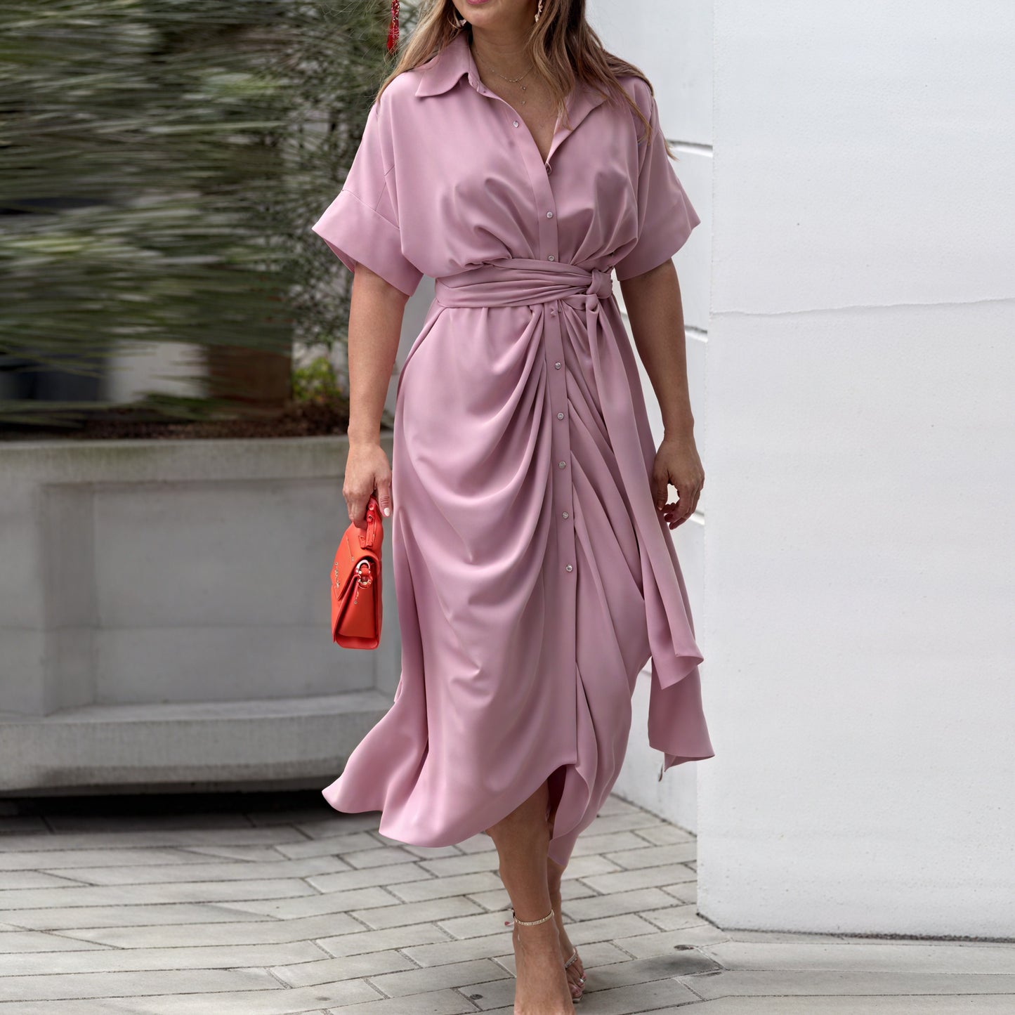 Robe Midi Élégante avec Ceinture Assortie et Coupe Flatteuse-Dresses-Marais Paris-Rose-S-Marais Paris
