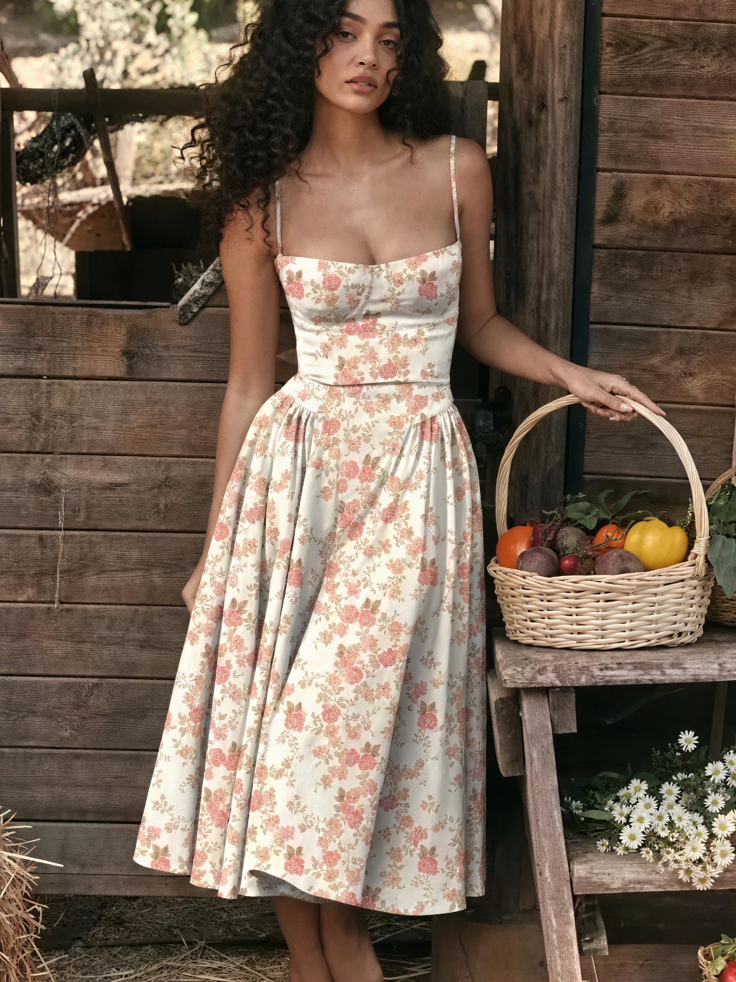 Robe Midi/Maxi Élégante – Corsage Structuré, Jupe Évasée-Dresses-Marais Paris-Rose-S-Marais Paris