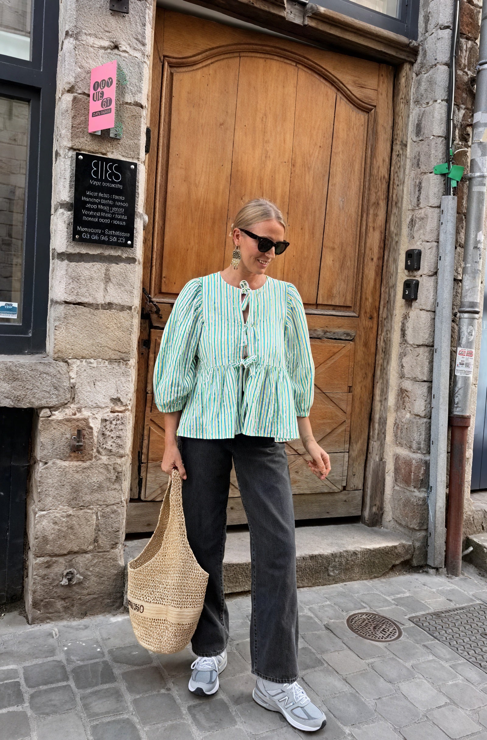 Chemisier Femme Rayé Vert Blanc Nœud Avant Manches Bouffantes-83297-e9500148-d66a-4b16-b2a4-0bea86b5e139