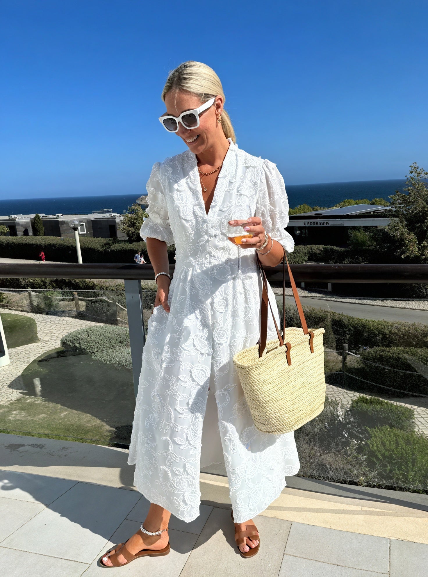 Marais Paris Robe Midi Femme – Blanche Broderie Boutonnée Manches Courtes-83314-ce466cf8-f842-4f23-8d5b-ad4678280d46