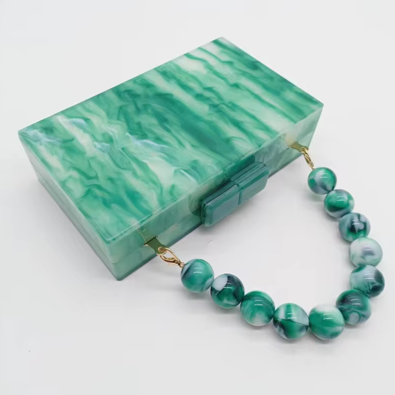 Pochette Rectangulaire Perles, Effet Marbré, Fermoir Sécurisé-Old Money Style-Marais Paris-Turquoise-Marais Paris