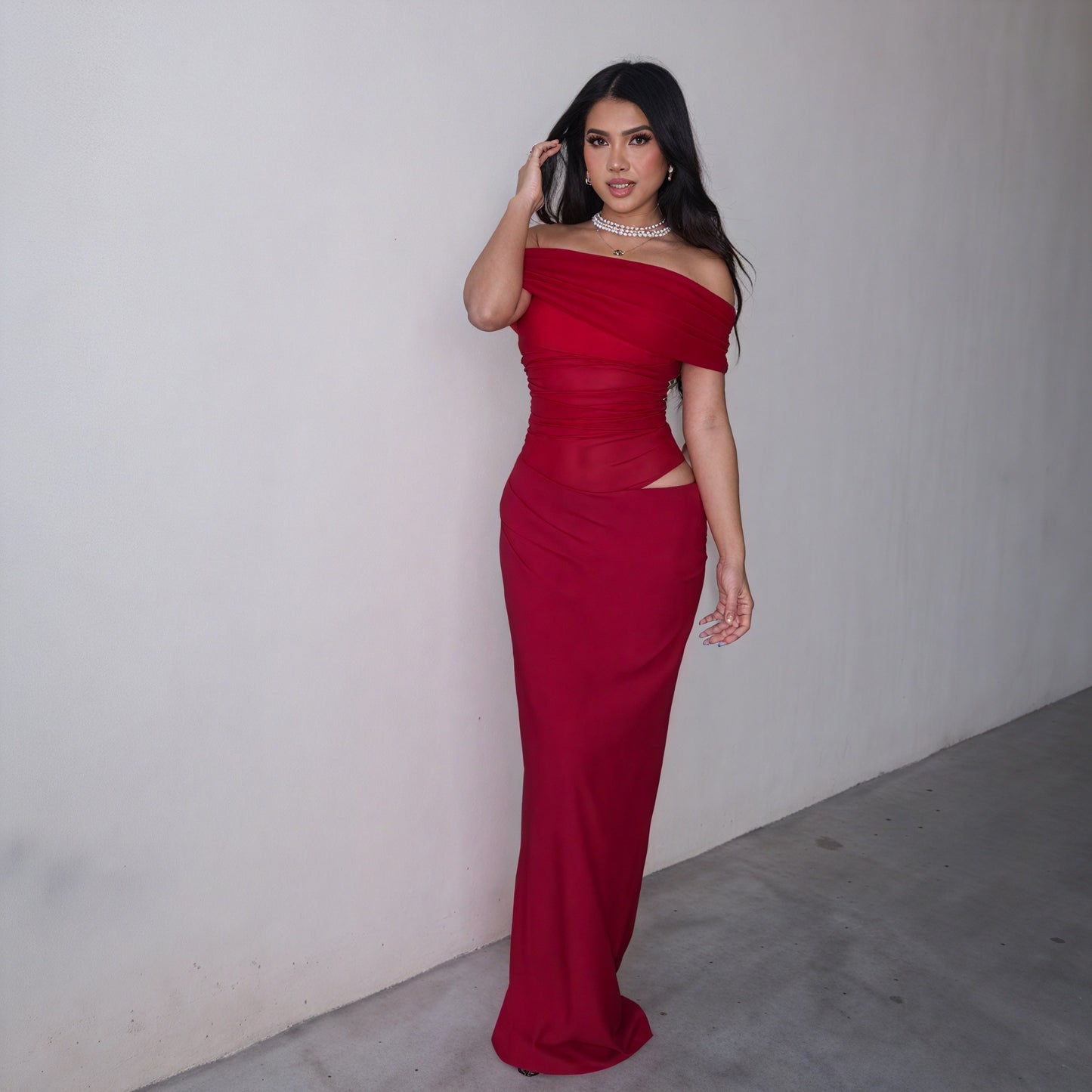 Robe Longue Femme Épaules Dénudées, Découpe Taille, Tissu Fluide Élégante-83596-e781d9a5-6f10-4f8c-bb83-5b39f496cfec