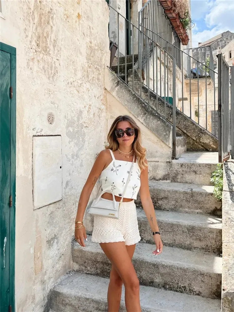 Marais Paris Ensemble Floral Élégant - Top Court et Jupe Longue-Matching Sets-Marais Paris-Marais Paris