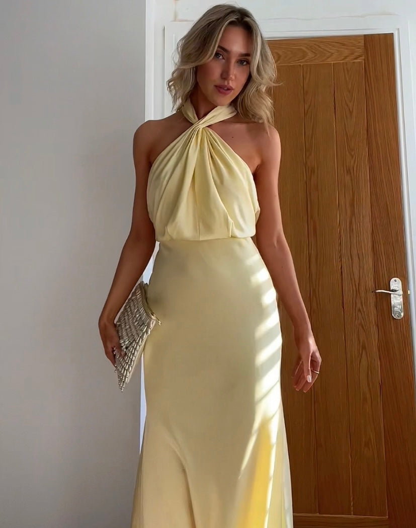 Marais Paris Robe Longue Satinée Femme – Col Halter Élégant, Coupe Fluide, S-XL-83281-8c6d6ffc-8040-4b6a-96c5-e2421c9ca7f8