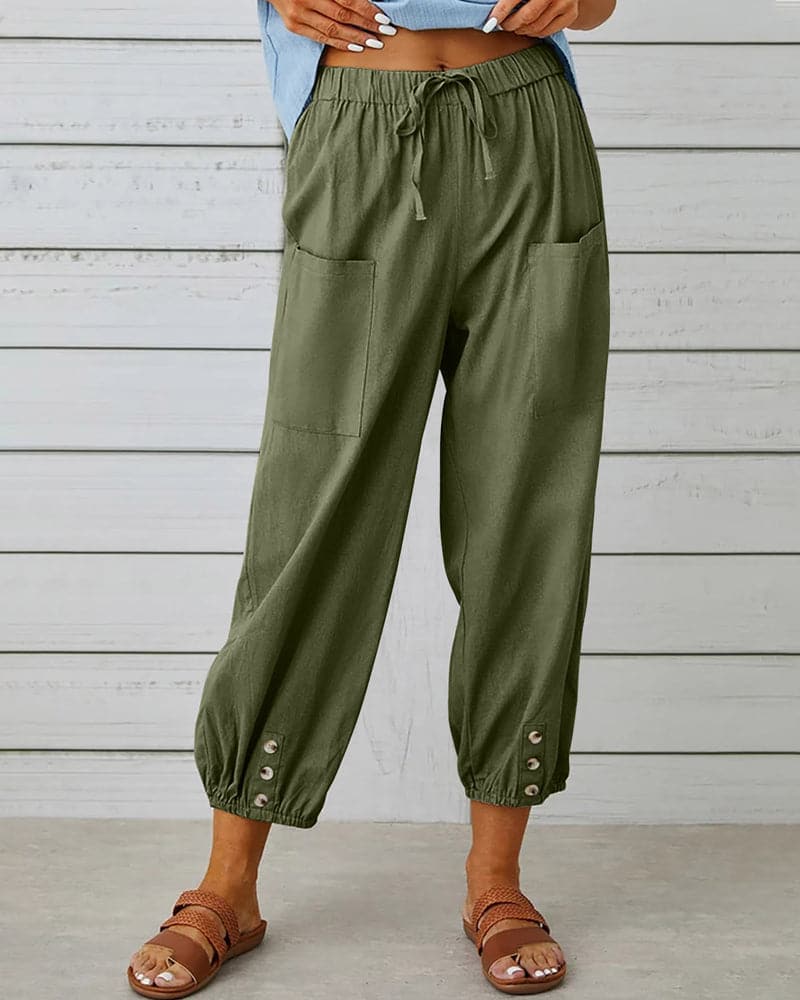 Marais Paris Women's Pants – Drawstring Waist, Ankle Button Detail, Front Pockets-83253-8d5dd380-0cea-485b-8615-ae0bc8d8fe66