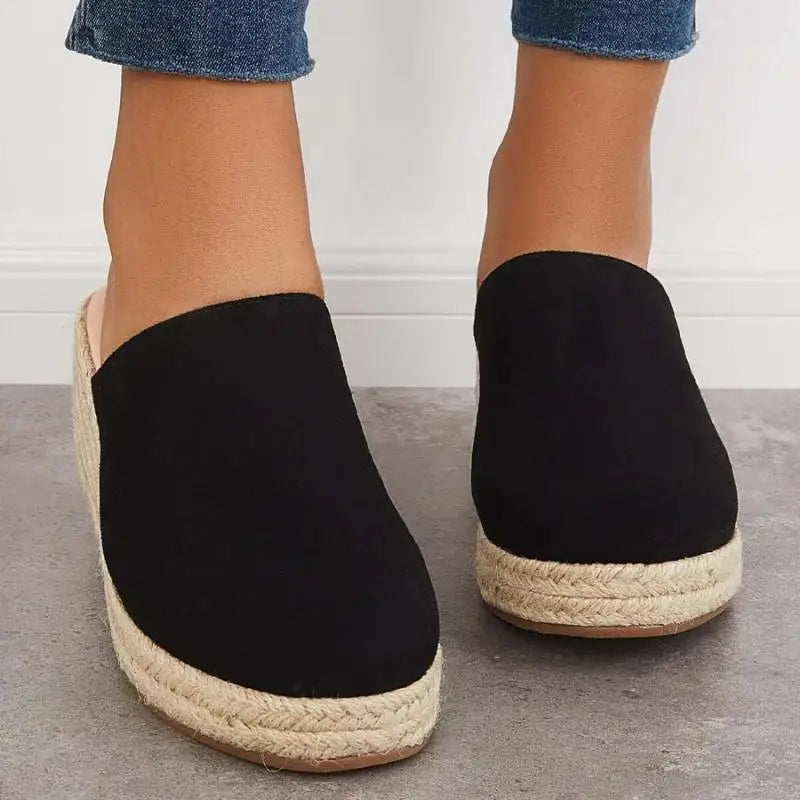 Mules Compensées Femme en Daim – Semelle Espadrille, Facile à Enfiler-83367-9141cc36-8047-417d-a4d9-a27cb923c1b2