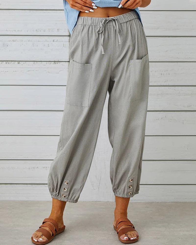 Marais Paris Women's Pants – Drawstring Waist, Ankle Button Detail, Front Pockets-83253-92449bd1-7d82-479b-99cb-78b6cd756dca