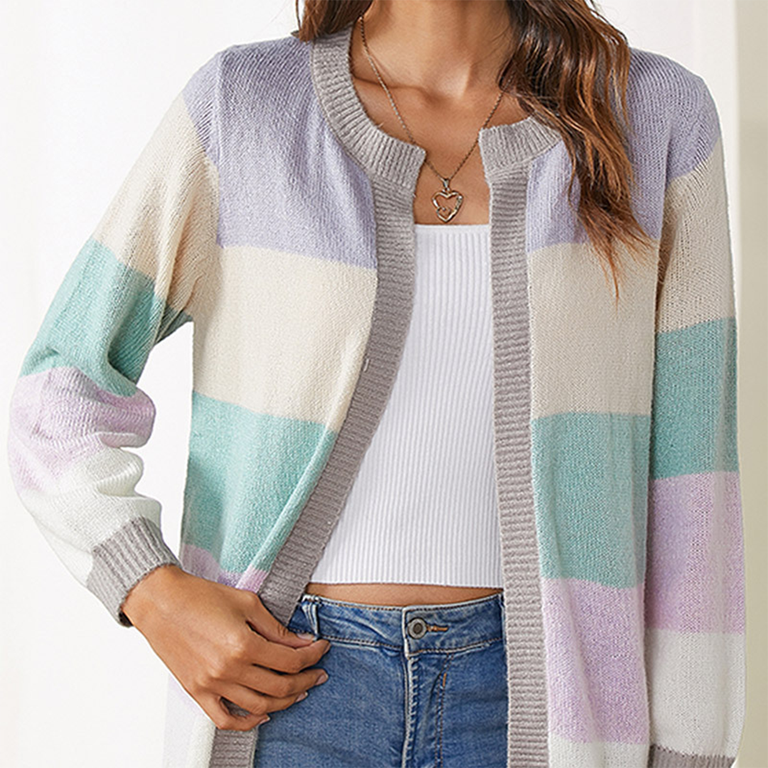 Femme Cardigan Ouvert Rayé Color Block Manches Longues Tricot Doux-74430-9738c155-0a4d-405d-b4e5-2f7035a5e7c6