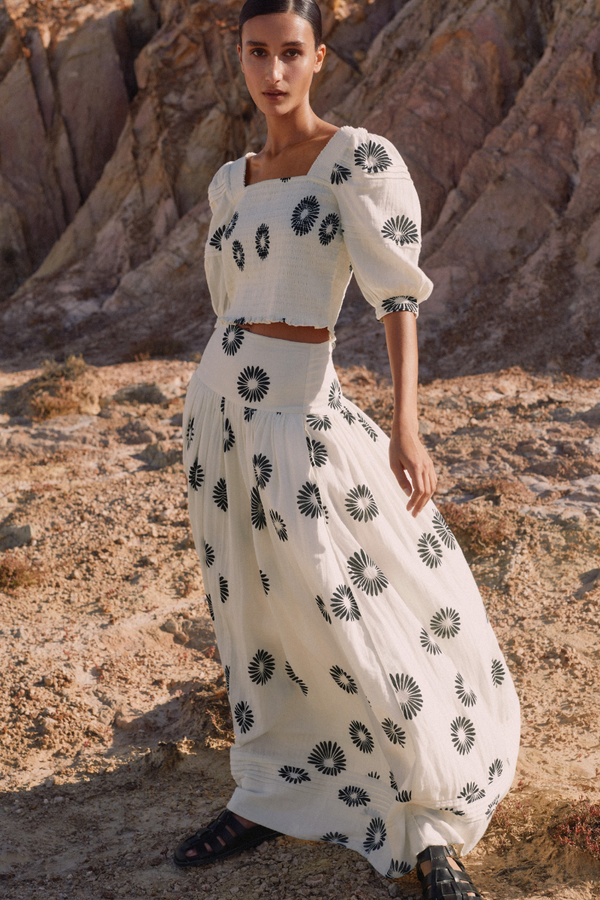 Ensemble Deux Pièces Bohème Fleuri - Haut Court, Jupe Longue-Sets-Marais Paris-Blanc-S-Marais Paris