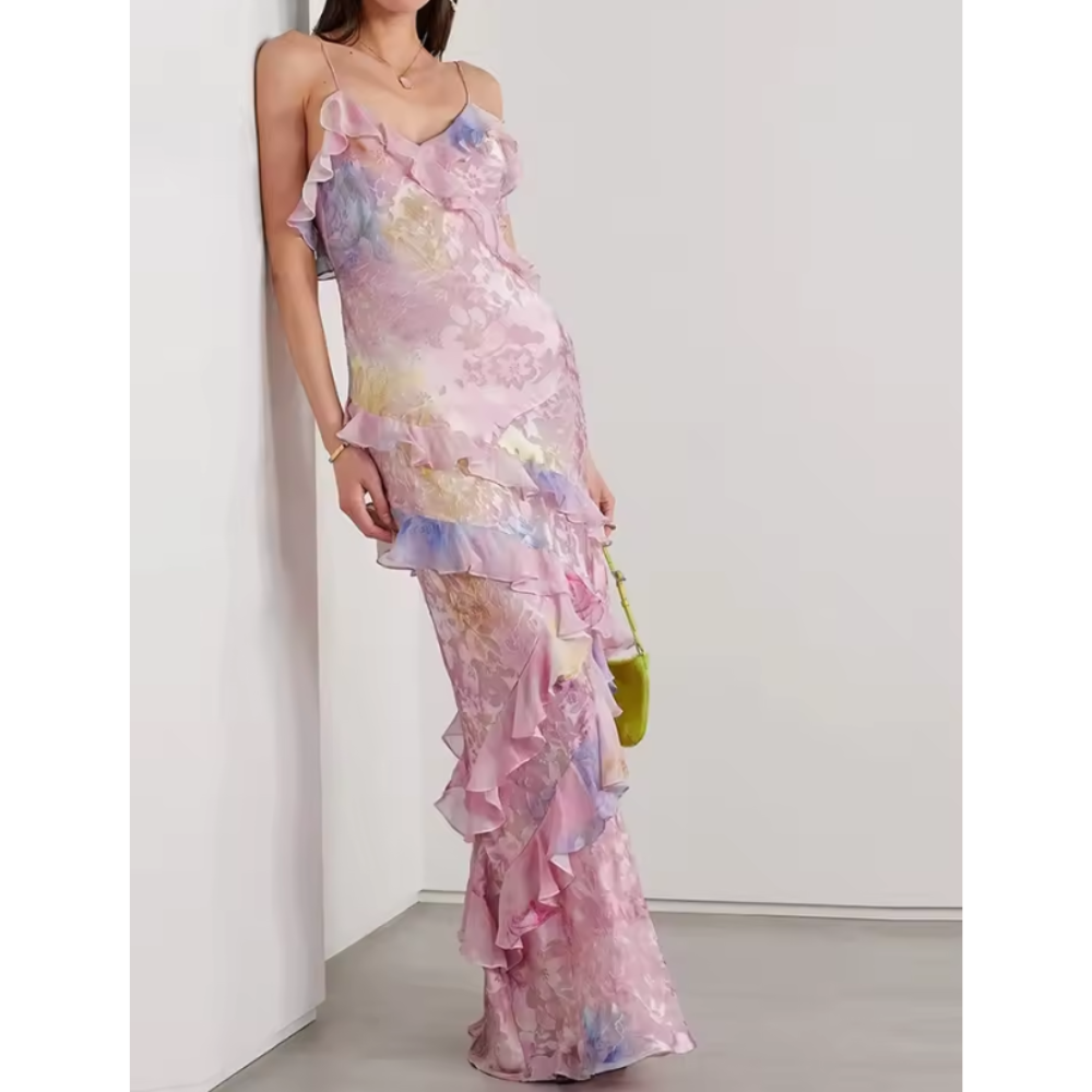 Robe Fluide Sans Manches – Bretelles Fines & Volants