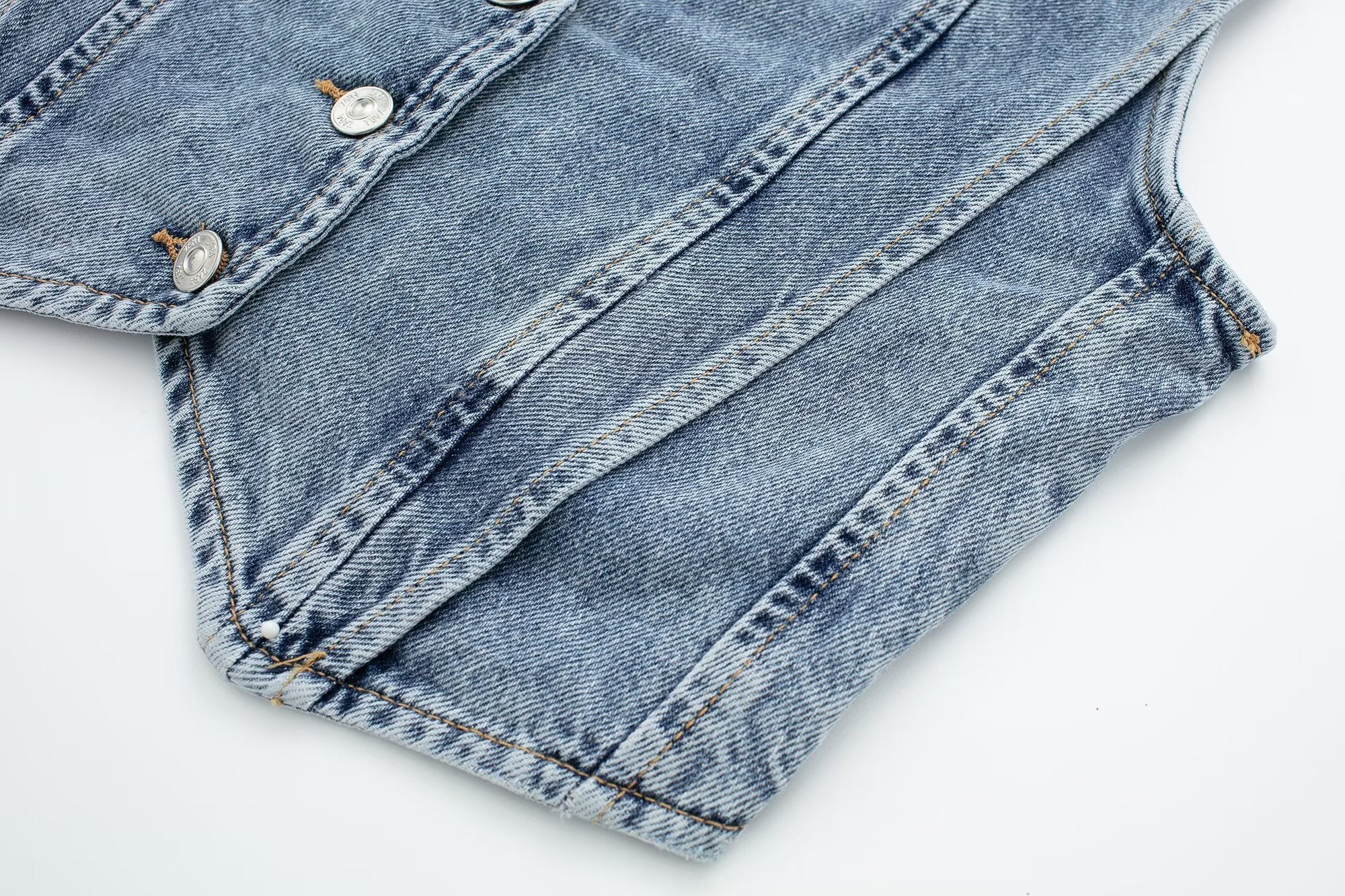 Gilet en Denim Structuré - Coupe Corset, Sans Manches, V-encolure-Shirts & Tops-Marais Paris-Marais Paris