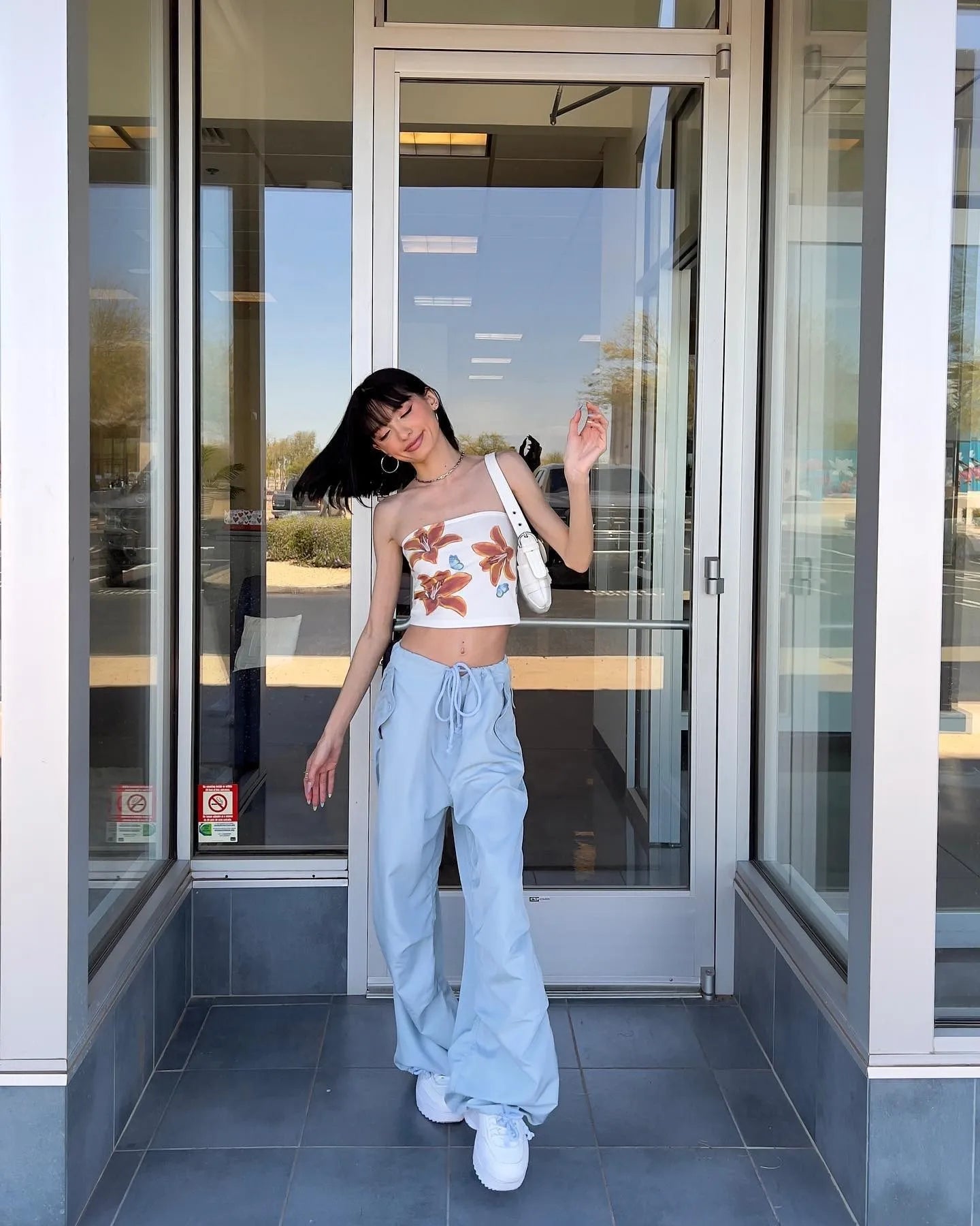 Haut Court Fleuri Bohème - Tube Top sans Bretelles, Imprimé Lys et Papillons-Shirts & Tops-Marais Paris-Marais Paris