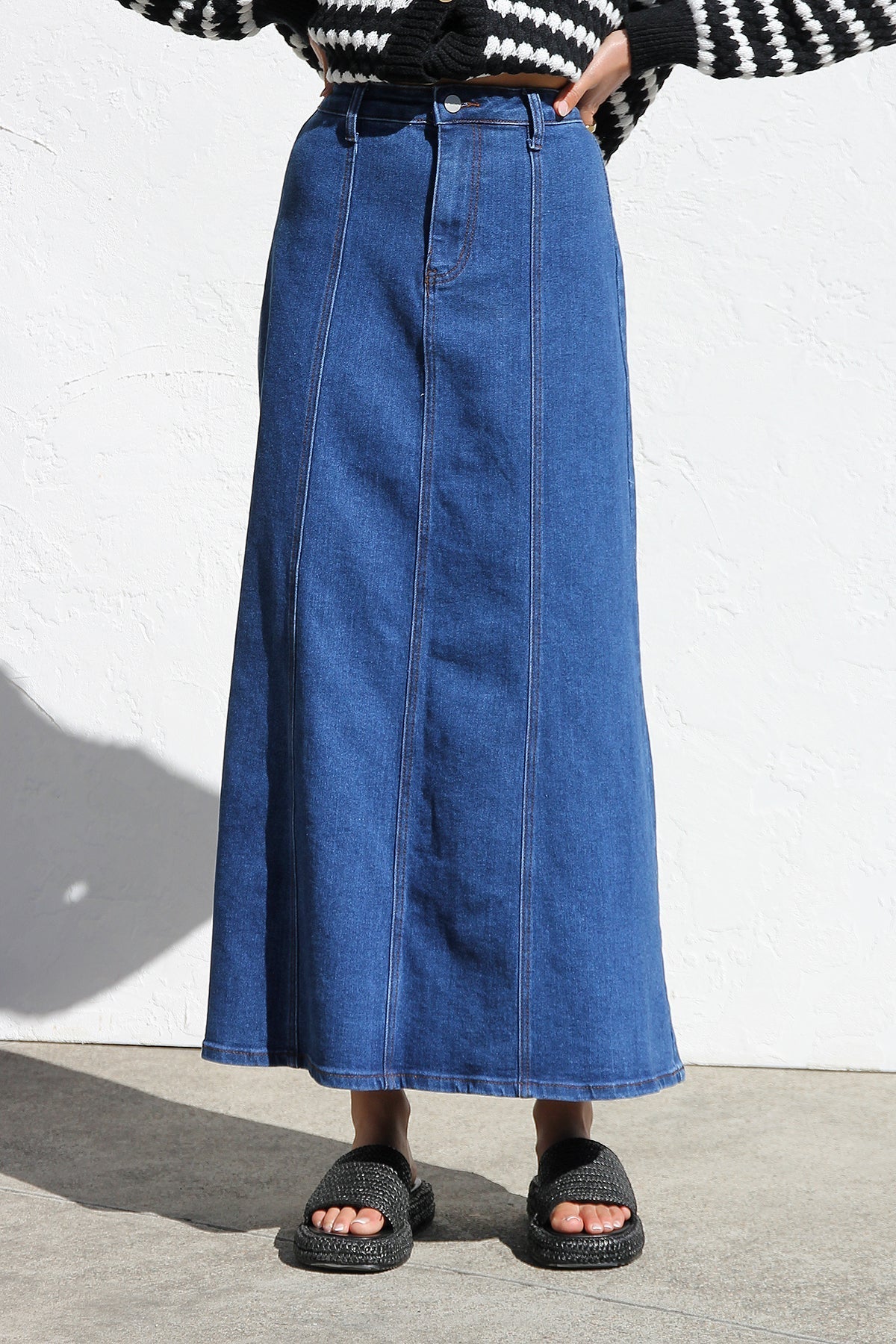 Jupe Midi Denim Femme Coupe Droite Classique-Skirts-Marais Paris-Bleu-S-Marais Paris