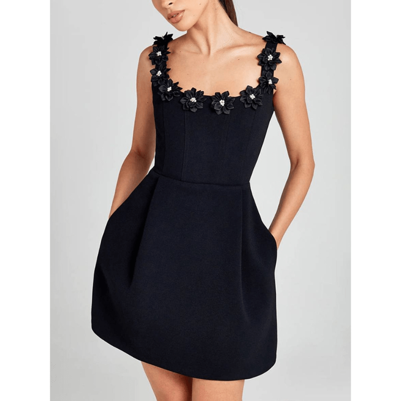 Marais Paris Robe Chic à Fleurs pour Soirées Élégantes-Women Dress-Marais Paris-Noir (2)-S-Marais Paris