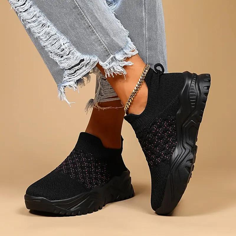 Slip-on Sneakers - Knit Upper, Chunky Sole - Athleisure Footwear-Shoes-Marais Paris-Marais Paris