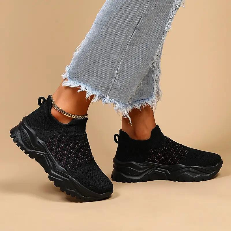 Slip-on Sneakers - Knit Upper, Chunky Sole - Athleisure Footwear-Shoes-Marais Paris-Marais Paris