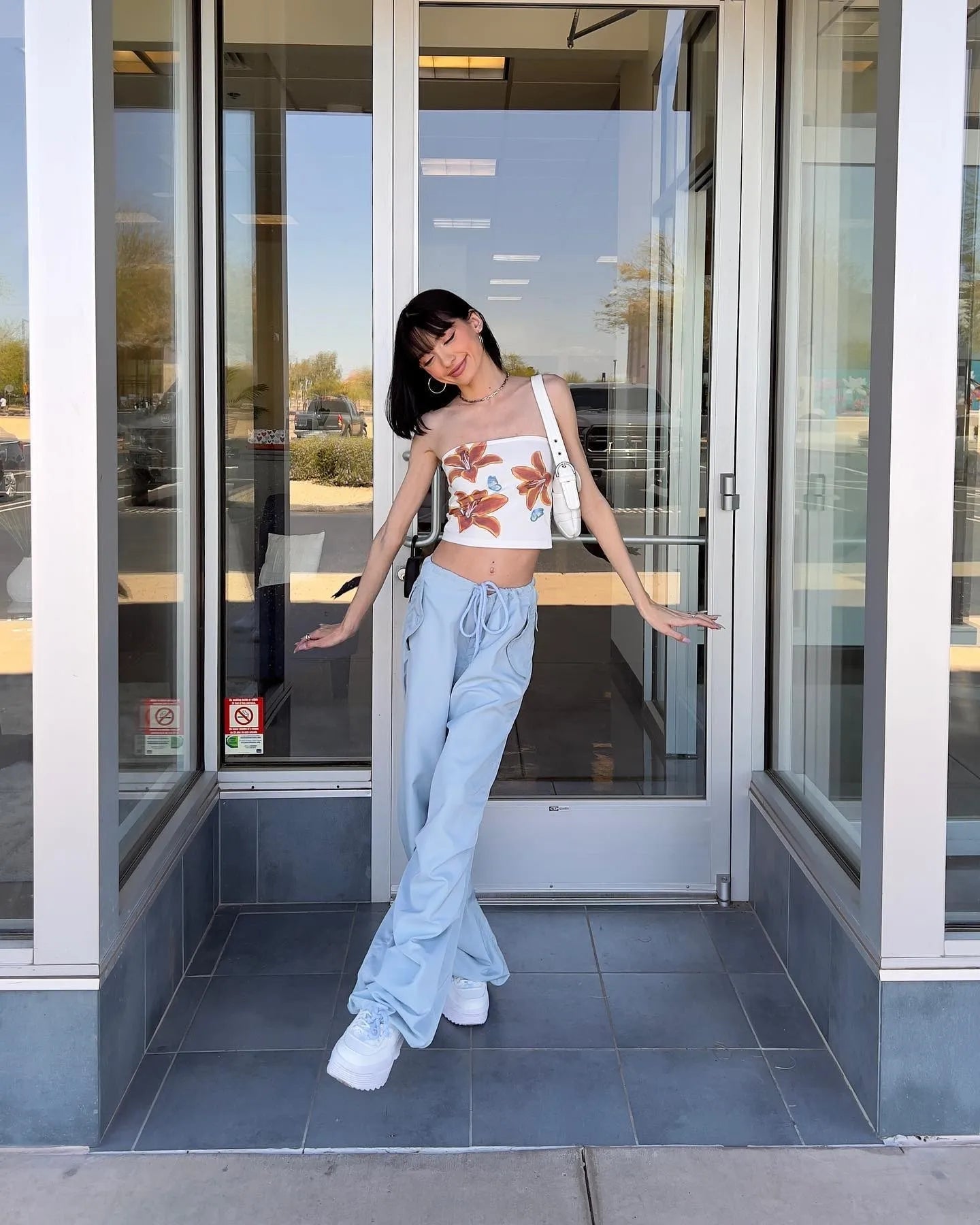 Haut Court Fleuri Bohème - Tube Top sans Bretelles, Imprimé Lys et Papillons-Shirts & Tops-Marais Paris-Marais Paris