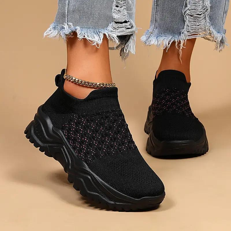 Slip-on Sneakers - Knit Upper, Chunky Sole - Athleisure Footwear-Shoes-Marais Paris-Marais Paris