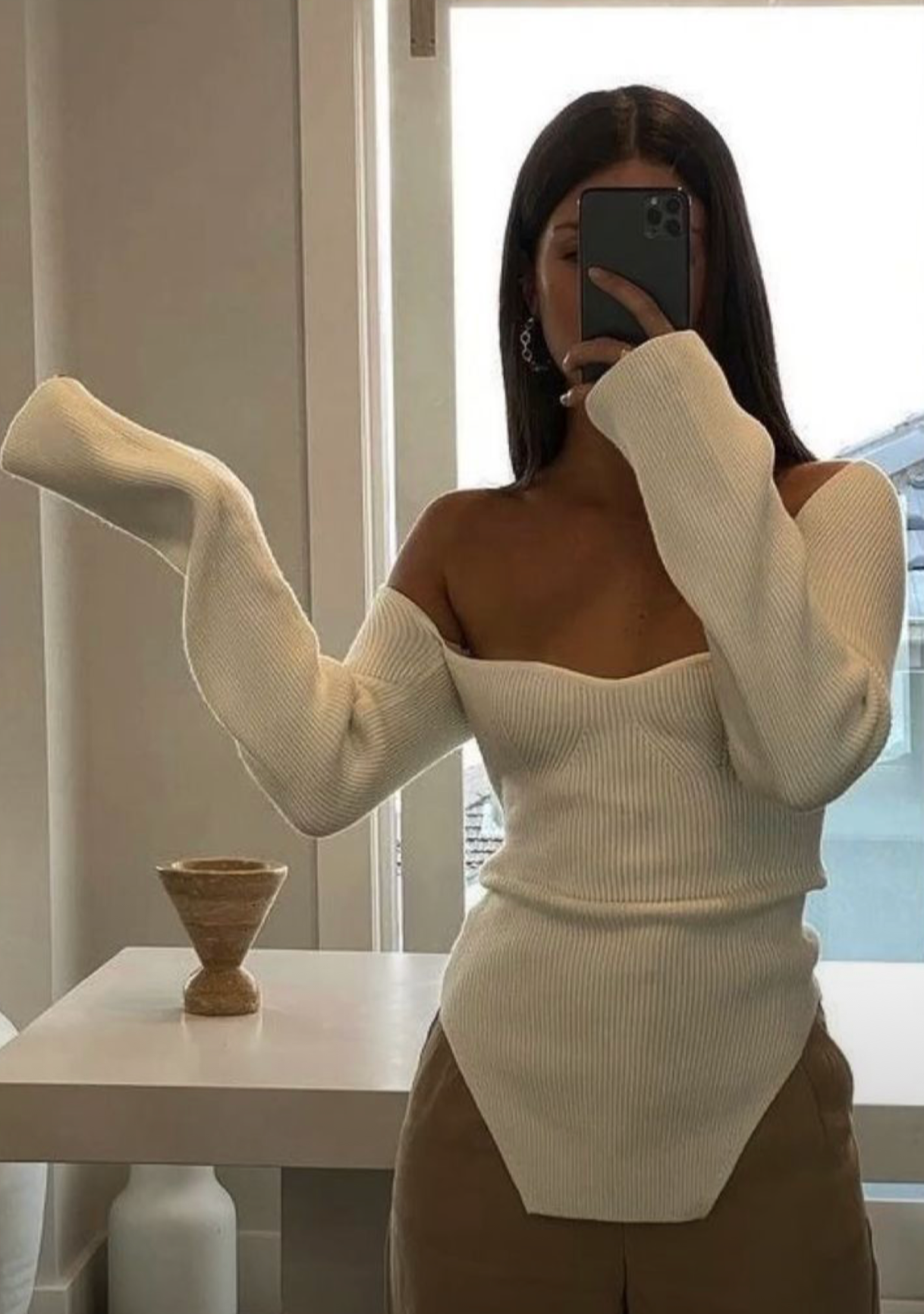 Haut Manches Longues Femme - Coupe Moderne, Encolure Carrée-Marais Paris-Marais Paris