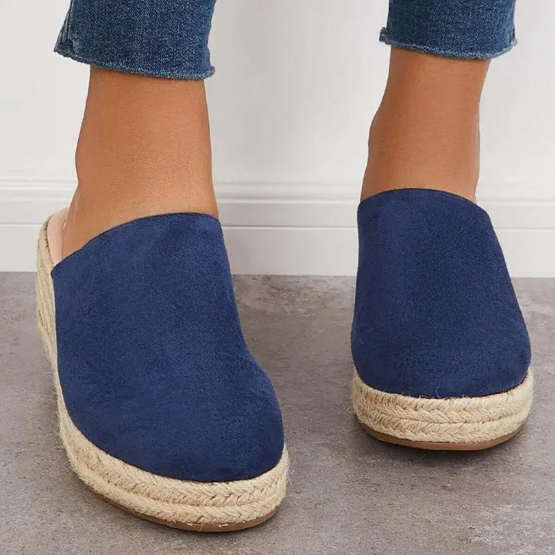 Mules Compensées Femme en Daim – Semelle Espadrille, Facile à Enfiler-83367-c5b7b9a8-21a4-43a1-b96d-9bc654c82470