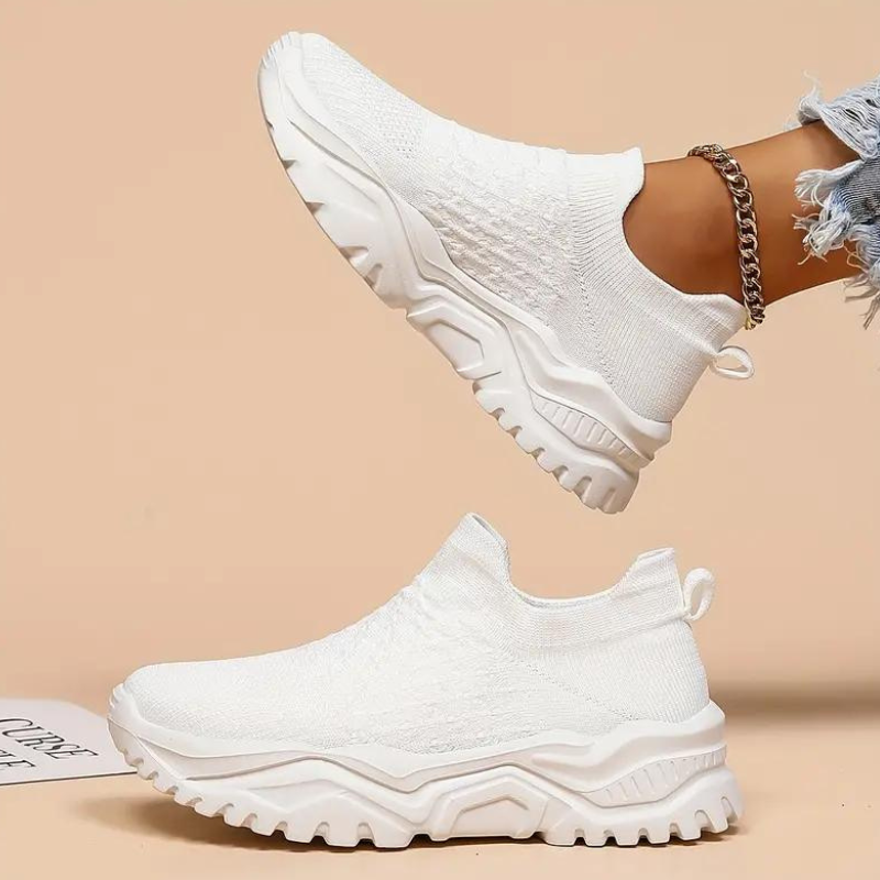 Slip-on Sneakers - Knit Upper, Chunky Sole - Athleisure Footwear-Shoes-Marais Paris-Marais Paris