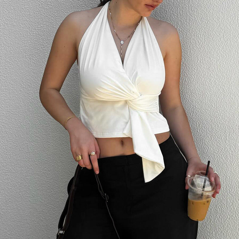 Haut Halter Noué Femme - Coupe Cropped, Style Enveloppant-Marais Paris-Marais Paris