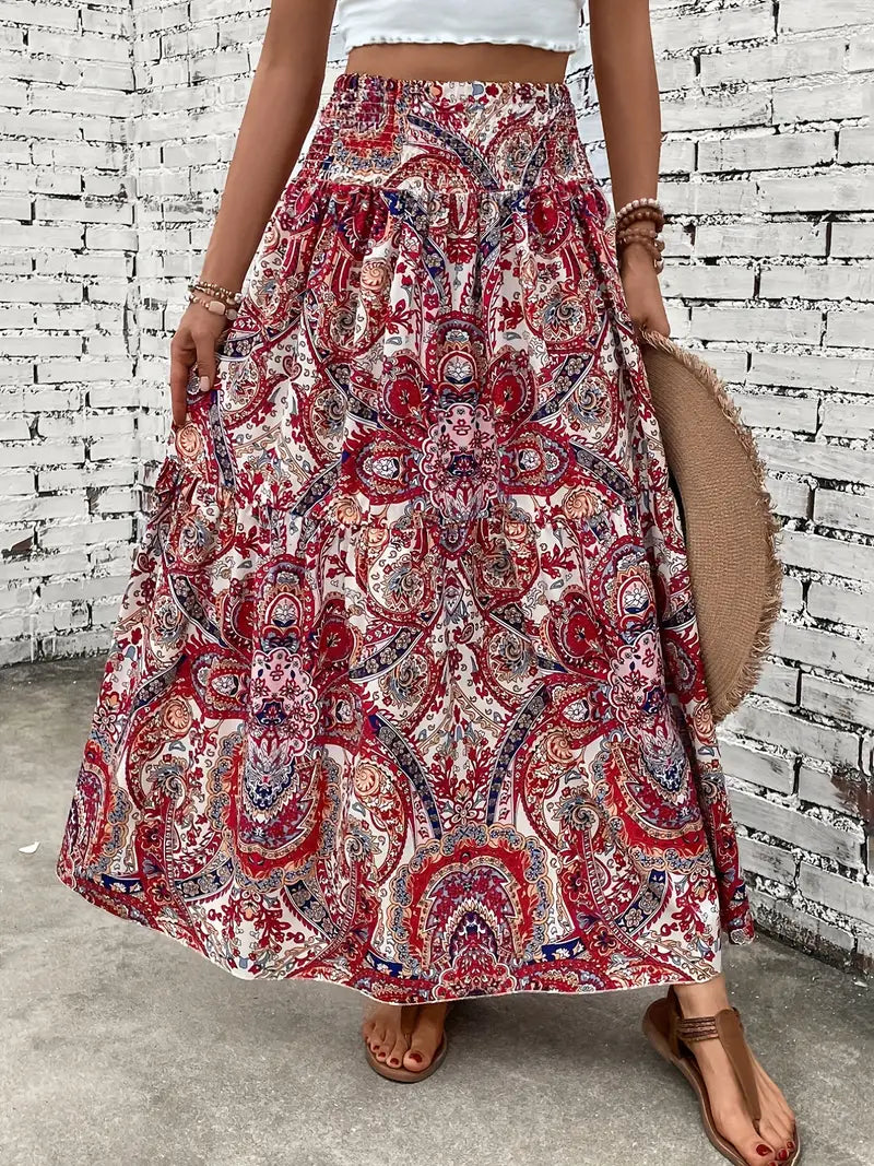 Jupe Bohème Fluide - Taille Haute, Motifs Paisley, Longueur Midi/Maxi-Marais Paris-Rouge-S-Marais Paris