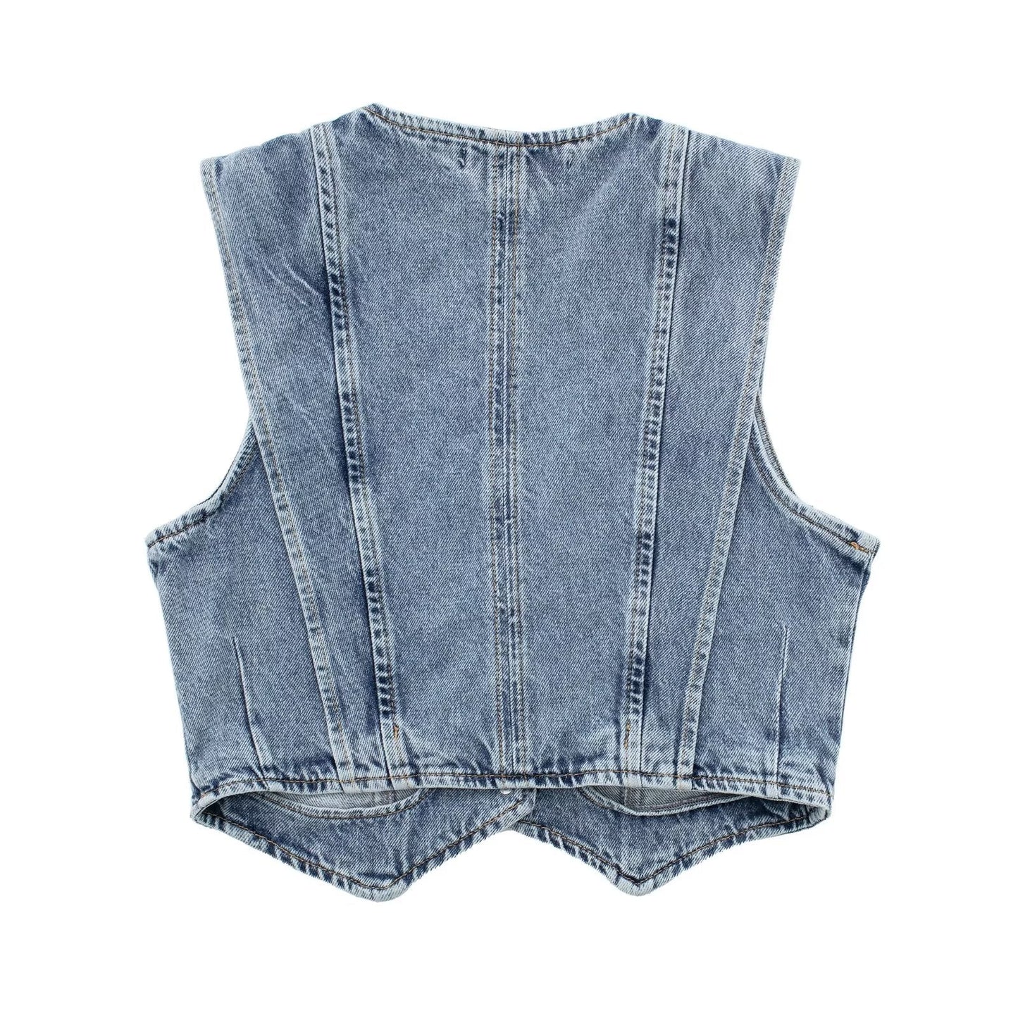 Gilet en Denim Structuré - Coupe Corset, Sans Manches, V-encolure-Shirts & Tops-Marais Paris-Marais Paris