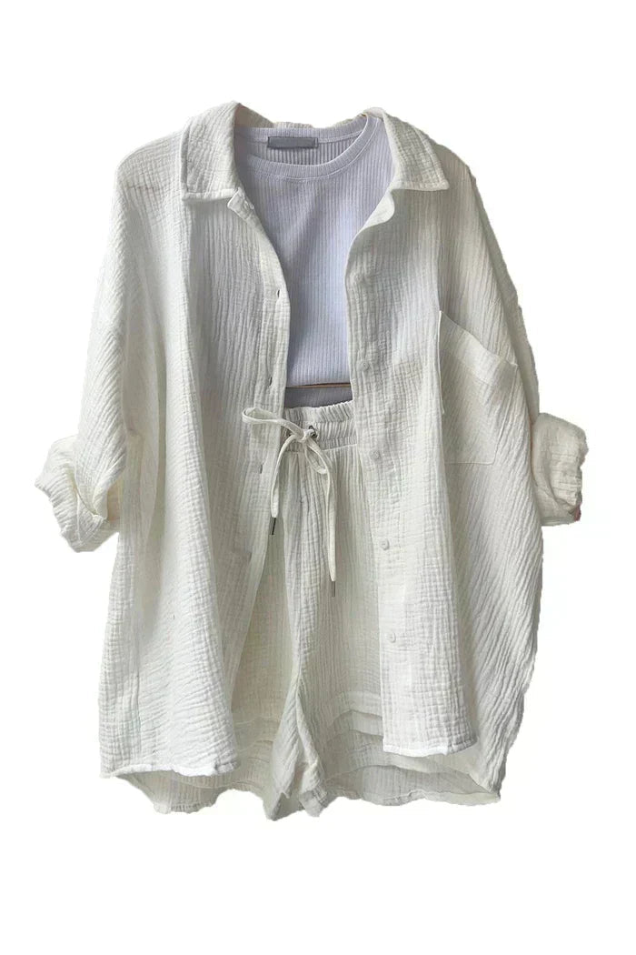 Ensemble Coordonné Détente - Chemise, Débardeur & Short Confortable-Shorts Sets-Marais Paris-Blanc-S-Marais Paris