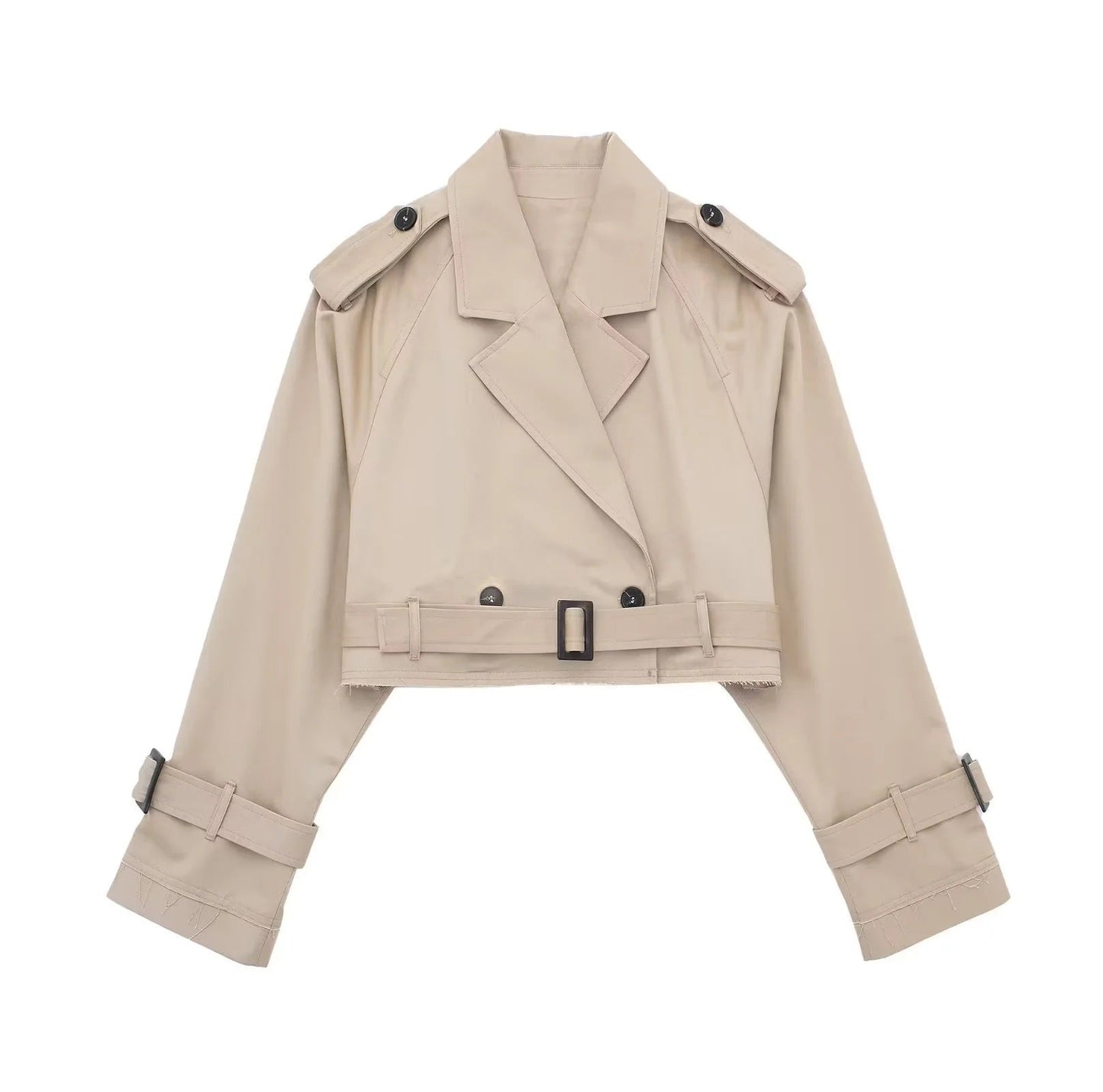 Veste Trench Cropped Femme - Double Boutonnage, Ceinture Ajustable-Jassen-Marais Paris-Khaki-XS-Marais Paris