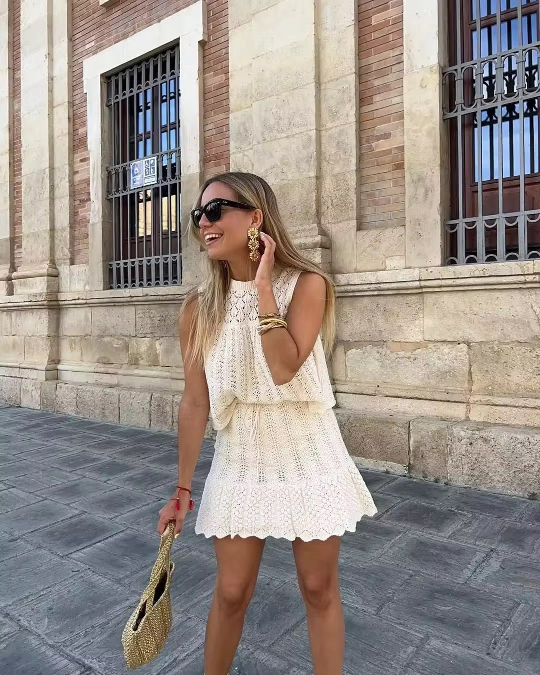 Ensemble Deux Pièces Femme – Top Tricoté & Jupe A-Line Bohème-Dresses-Marais Paris-Beige-S-Marais Paris