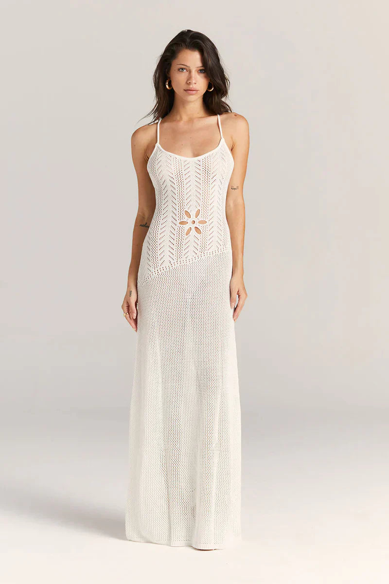 Marais Paris Robe Maxi Femme Maille Ajourée, Bretelles Fines, Découpes Florales-83282-efe282fd-6612-4820-8f85-26d34dbbae6d