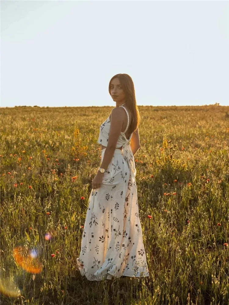 Marais Paris Ensemble Floral Élégant - Top Court et Jupe Longue-Matching Sets-Marais Paris-Marais Paris