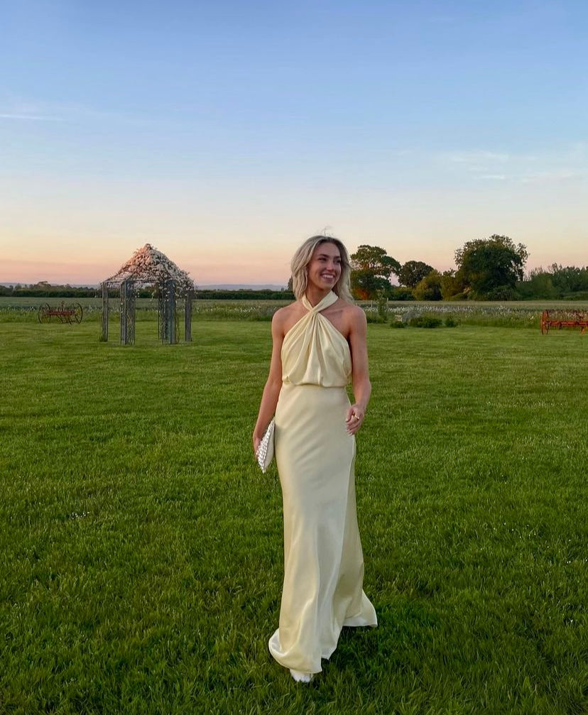 Marais Paris Robe Longue Satinée Femme – Col Halter Élégant, Coupe Fluide, S-XL-83281-fb596e80-5831-4a12-b40e-165a968c6c73