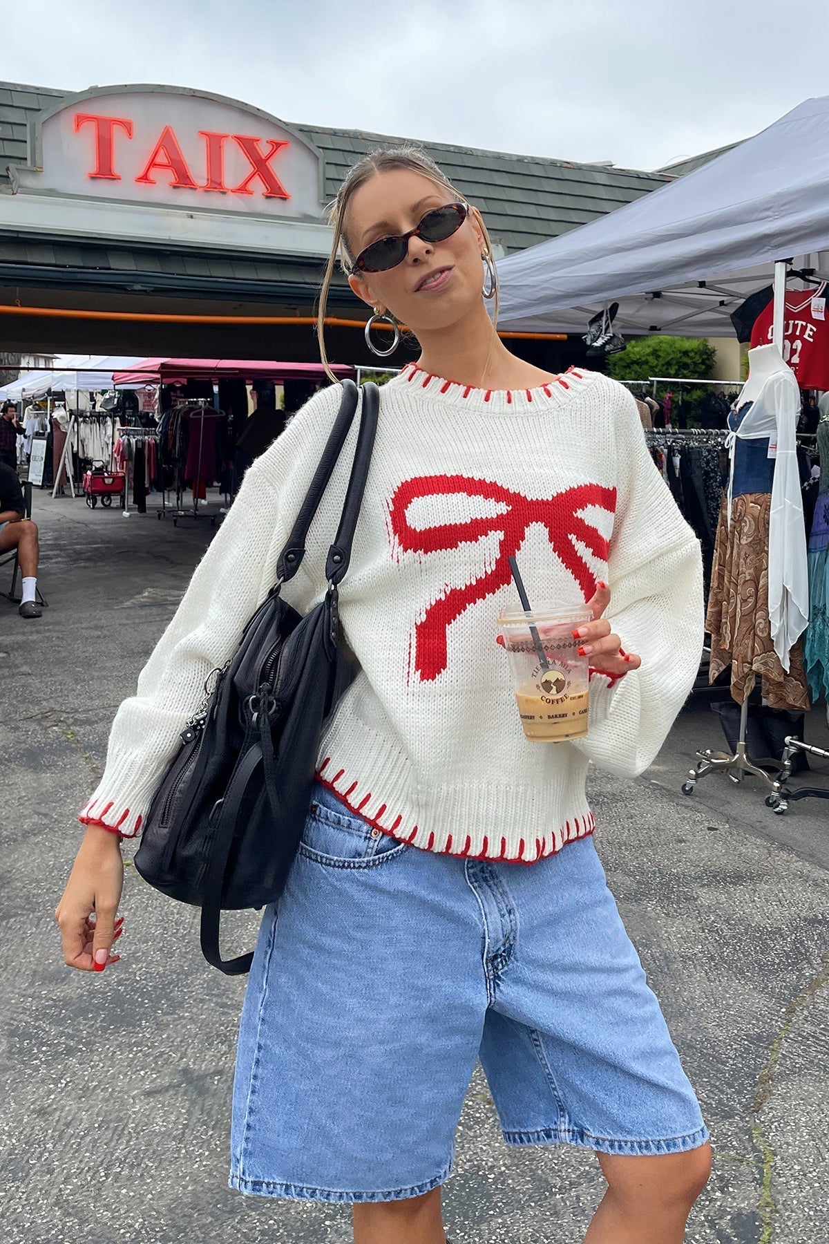 Top Tricot Femme Nœud Rouge, Manches Longues, Col Rond-Sweaters-Marais Paris-Marais Paris