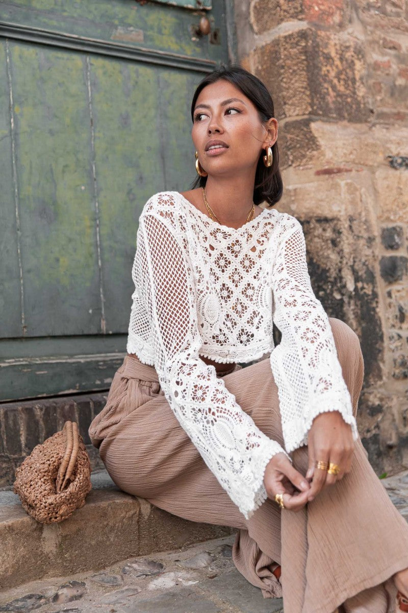 Marais Paris Robe Longue Femme – Crochet Blanc, Manches Longues Bohème-76533-ff291a76-ea96-4eb5-8019-968076f0ad8b