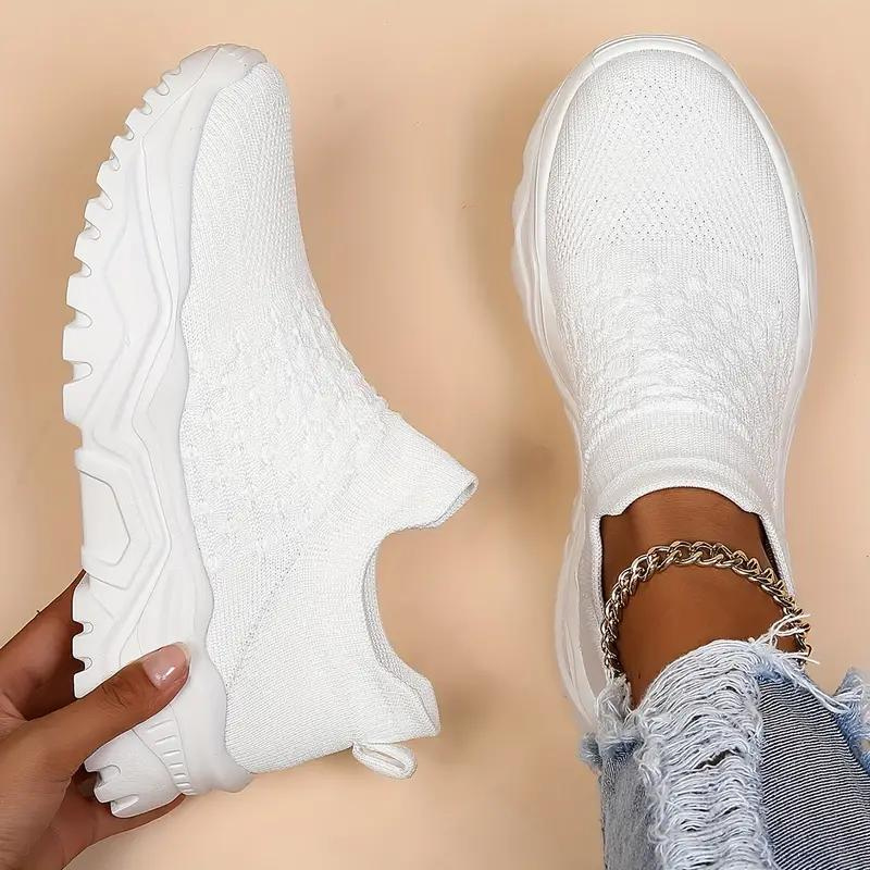 Slip-on Sneakers - Knit Upper, Chunky Sole - Athleisure Footwear-Shoes-Marais Paris-Blanc-35-Marais Paris