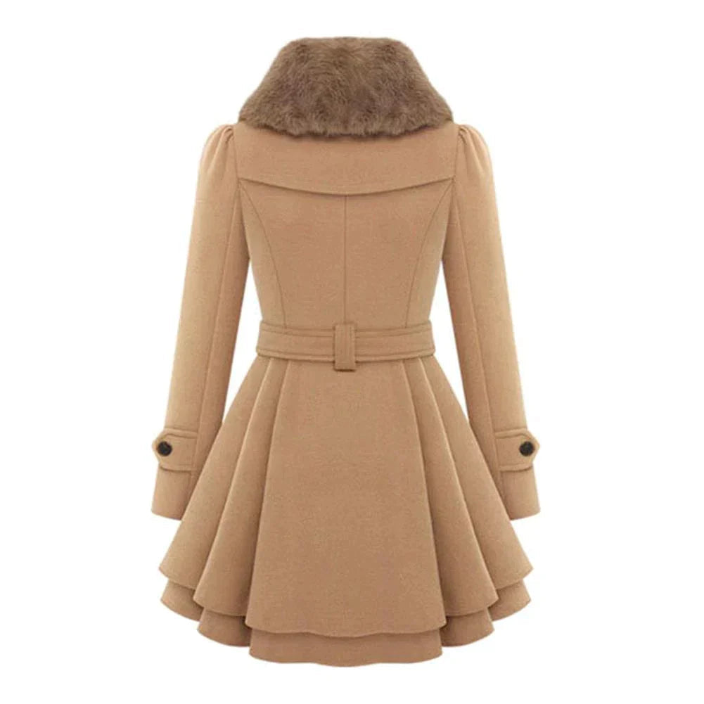Manteau Femme Double Boutonnage Col Fausse Fourrure Jupe Évasée Ceinture-82347-02de3694-168d-45ba-80b9-47489ca97346