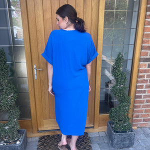 Robe Midi Détail Nœud Torsadé Manches Courtes-Belle Rose Fashion-Bellerose Fashion
