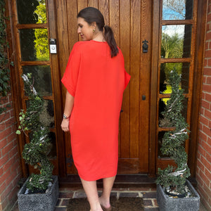 Robe Midi Détail Nœud Torsadé Manches Courtes-Belle Rose Fashion-Bellerose Fashion