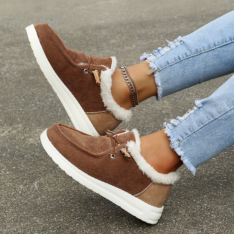 Chaussures Femme Velours Côtelé, Fausse Fourrure, Lacets, Semelle Caoutchouc-82593-0727507a-0f92-44b4-bbf9-3c6a99c38258