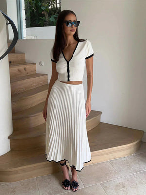Ensemble Deux Pièces Femme – Haut Court Texturé & Jupe Plissée-Marais Paris-Marais Paris