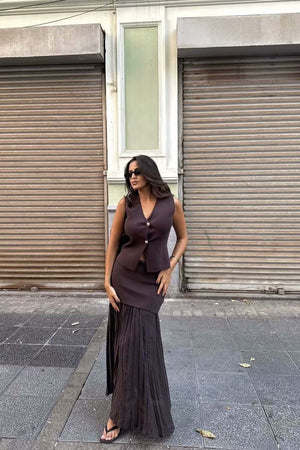 Ensemble Femme : Haut sans Manches & Jupe Midi Plissée-Skirt Sets-Marais Paris-Marais Paris