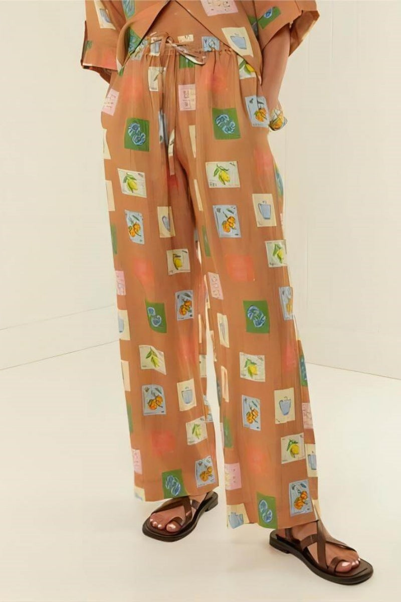 Ensemble Deux Pièces Bohème Imprimé - Pantalon Large, Chemise Manches Courtes-Sets-Marais Paris-Marais Paris