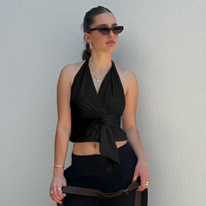 Haut Halter Noué Femme - Coupe Cropped, Style Enveloppant-Marais Paris-Marais Paris