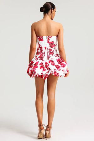 Robe Femme Sans Bretelles – Imprimé Floral, Jupe à Volants, Bustier Structuré, Élégante-83685-11c43d6d-3141-4c1a-a676-c1b6ff9f1375