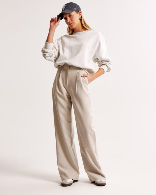Pantalon Jambe Large Taille Haute Coupe Moderne-Pants-Marais Paris-Beige-XS-Marais Paris