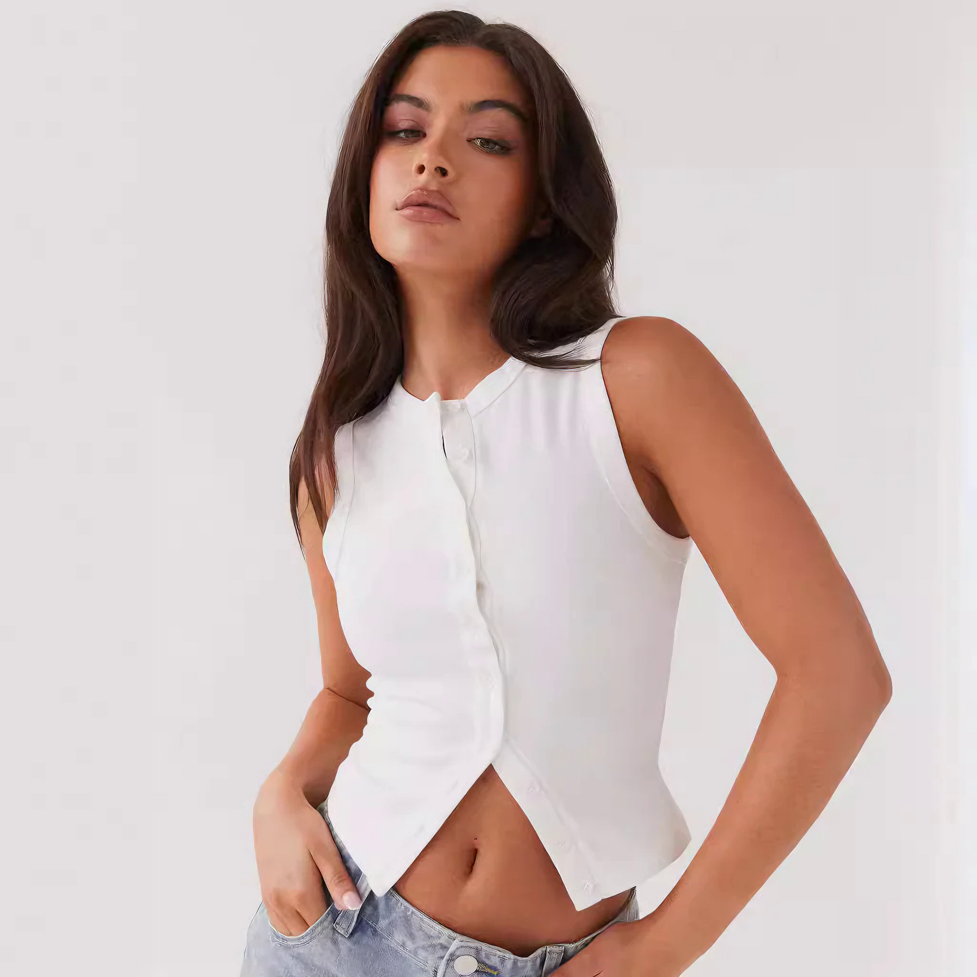 Robe Femme Côtelée Boutonnée Sans Manches, Style Polyvalent-83523-1252bbd2-2925-4031-b905-82718977b605