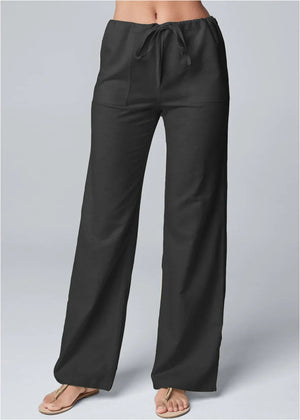 Pantalon Jambes Larges Coupe Décontractée Taille Cordon Poches-Pants-Marais Paris-Noir-S-Marais Paris